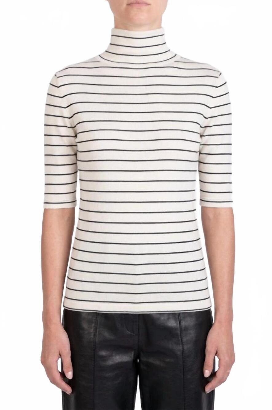 NEW ALYSI slim jersey top in white/ black stiped